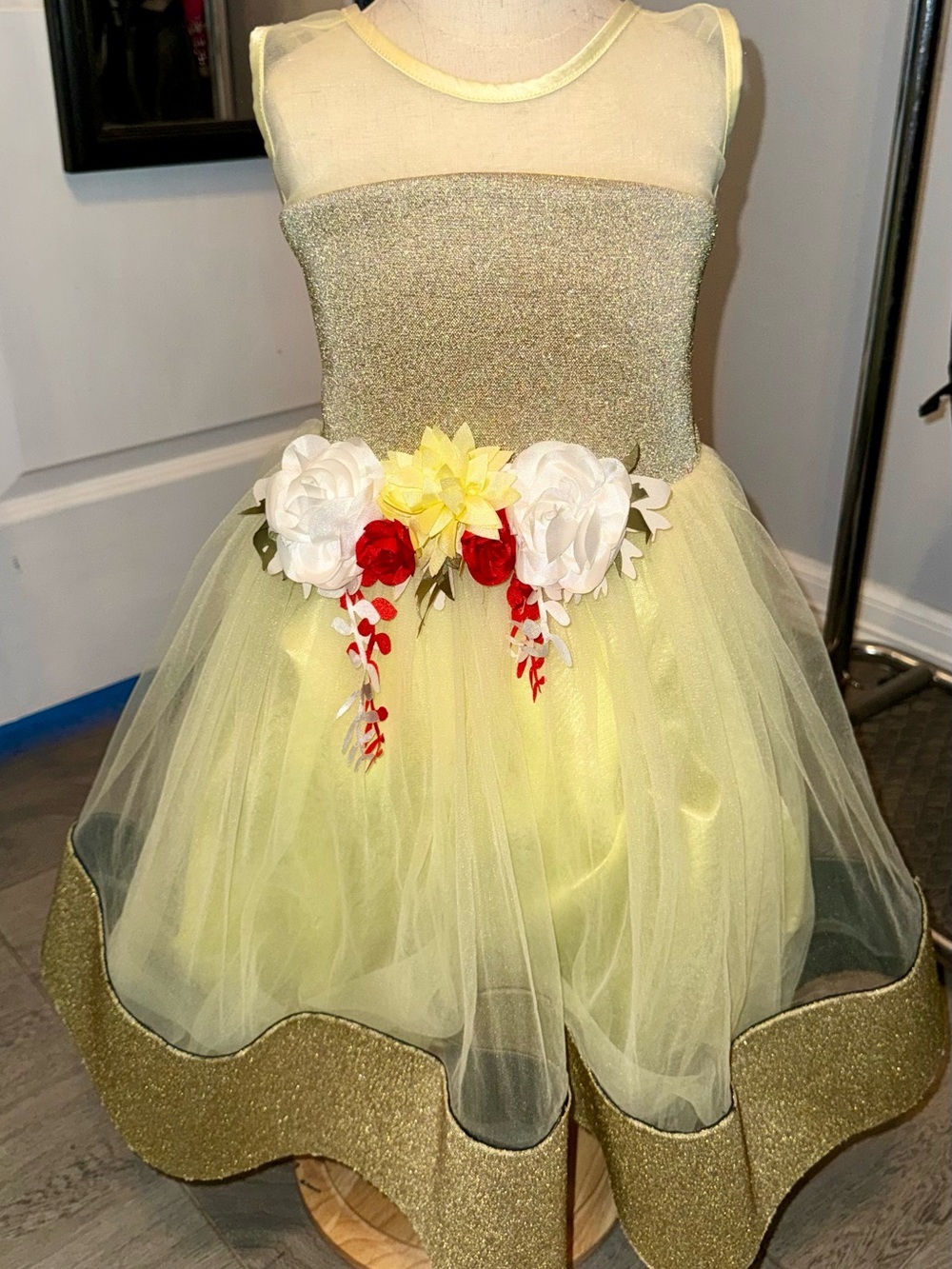 Yellow Tulle Flower Girl Dress with Gold Accents